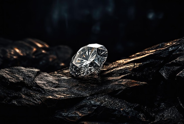 Paysage avec un diamant cristallin et transparent sur la roche AI générative