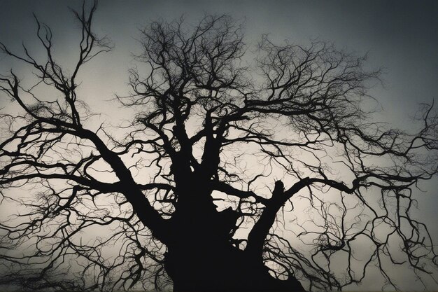 Un paysage dramatique d'arbres en noir et blanc