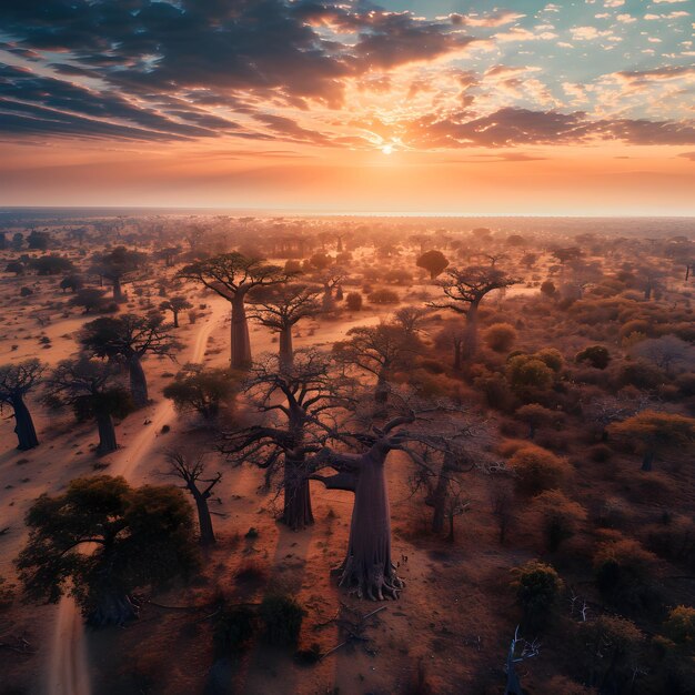 Le paysage du baobab au lever du soleil