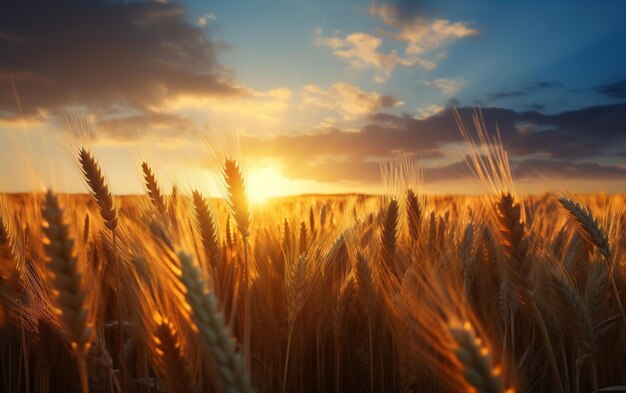 Paysage du coucher de soleil avec une IA générative de champ de blé mûr