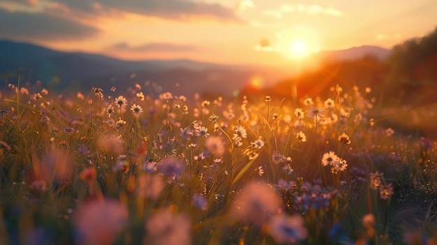 Paysage du coucher de soleil sur la prairie