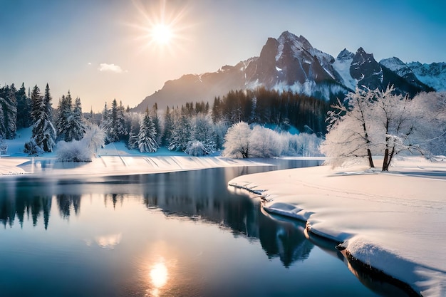 paysage du lac d'hiver