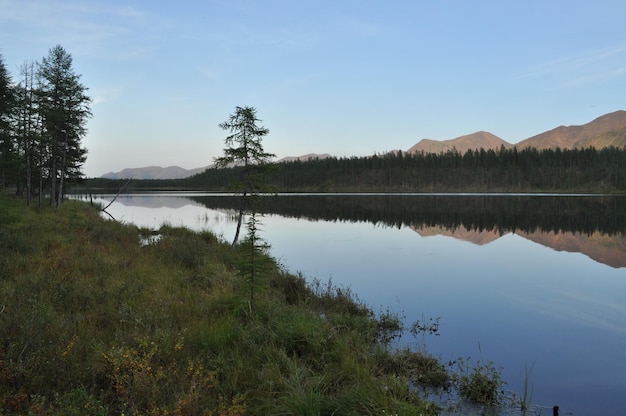 Paysage du lac et reflets des montagnes