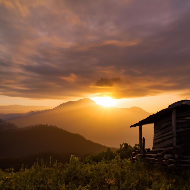 Photo le paysage du lever du soleil en montagne