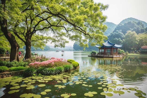 Paysage du parc naturel au printemps Hangzhou Lac Xihu Chine plantes et eau