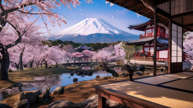 Photo le paysage du printemps du mont fuji au japon