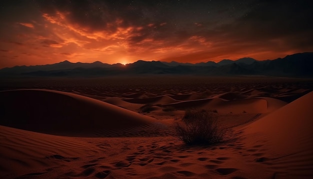 Photo paysage de dunes de sable coucher de soleil à l'extérieur chaleur sèche montagne terrain extrême généré par l'intelligence artificielle