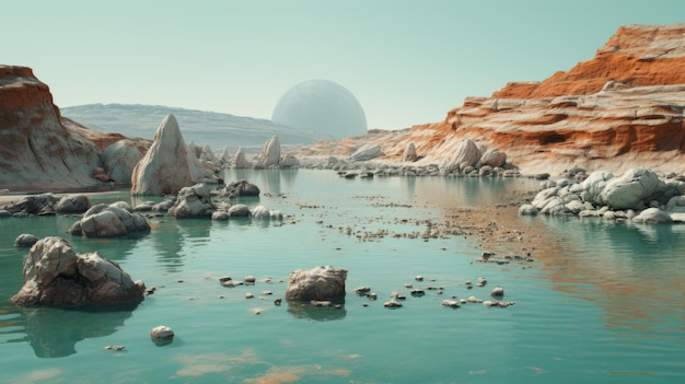 Paysage énigmatique de la planète extraterrestre de l'eau