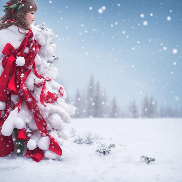 Photo un paysage enneigé décoré de festivités rouges