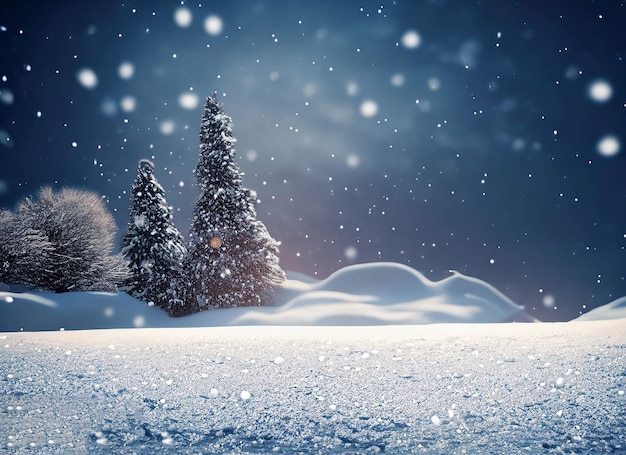 paysage enneigé avec des flocons de neige qui tombent