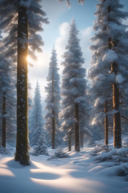 paysage enneigé de forêt sombre d'hiver avec fond d'hiver de sapins