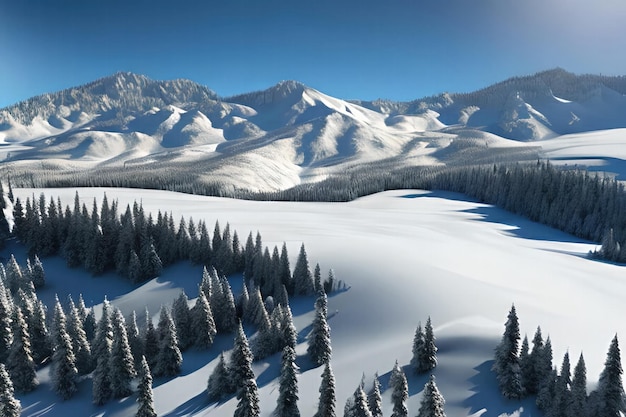 Un paysage enneigé avec une montagne en arrière-plan