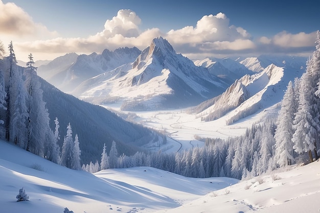 Paysage enneigé sur les montagnes pendant la saison hivernale