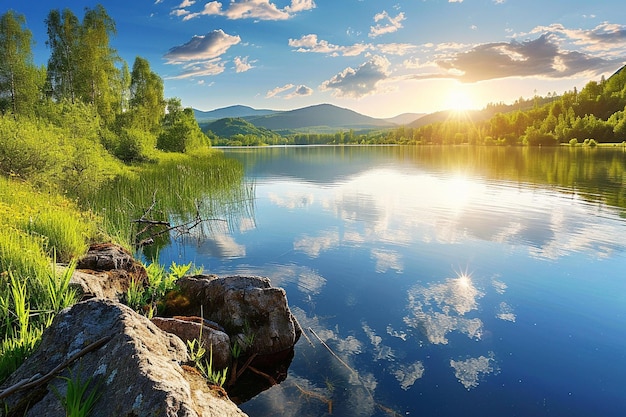 Paysage ensoleillé d'une montagne