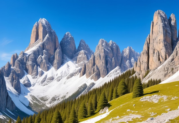 Photo le paysage époustouflant des sommets rocheux et enneigés