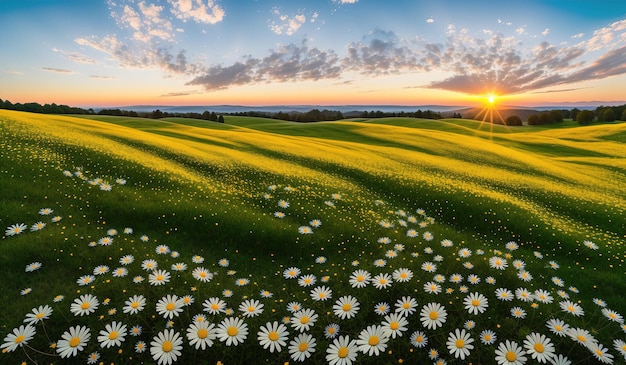 Paysage d'été champs fleurs Generative AI