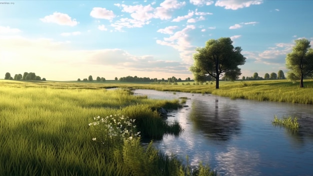 Paysage d'été idyllique Generative AI