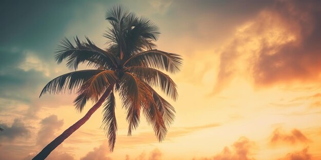 Paysage d'été de palmiers et de ciel dans un style rétroModèle d'été coloré Concept de loisirs AI générative