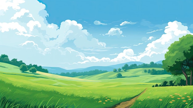 Paysage d'été avec pré vert et ciel bleu