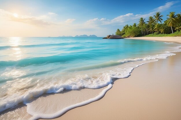 Paysage d'été se détendre sur la plage paradisiaque mer bleue et sable propre avec espace de copie