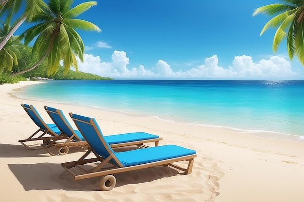 Paysage d'été se détendre sur la plage paradisiaque mer bleue et sable propre avec espace de copie