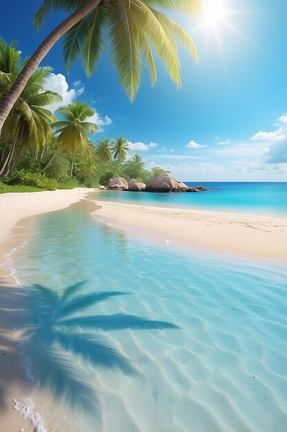 Paysage d'été se détendre sur la plage paradisiaque mer bleue et sable propre avec espace de copie