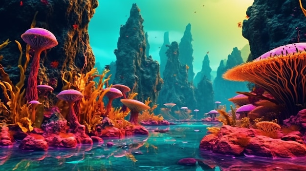 un paysage extraterrestre exotique et coloré