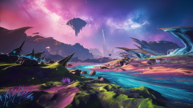 Paysage extraterrestre avec un fond spatial homogène incorporant des couches distinctes pour améliorer la conception