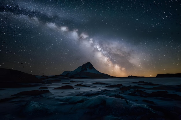 Un paysage fantastique étoilé avec un ciel nocturne éclairé par la Voie Lactée
