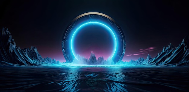 Paysage fantastique futuriste paysage scifi avec planète néon