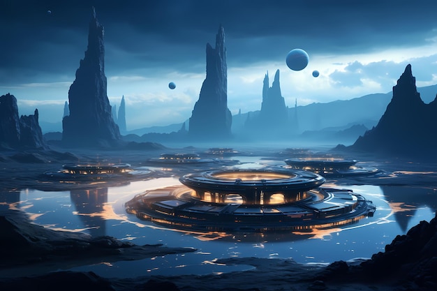 Paysage fantastique futuriste paysage scifi