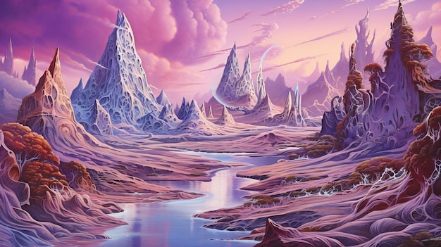 paysage fantastique avec des glaciers de sable et une illustration vectorielle de pleurs violets