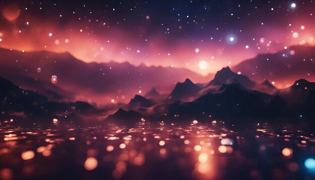 Photo paysage fantastique avec des montagnes et des étoiles illustration de rendu 3d