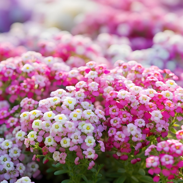 Photo un paysage fascinant de fleurs d'alyssum pastel exposées dans une célébration sereine et saine de s