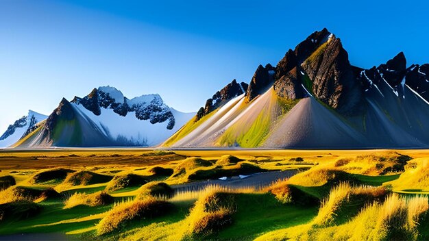 Paysage fascinant de montagnes verdoyantes avec fond de surface de ciel nuageux