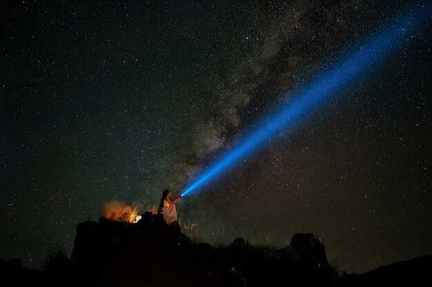 Paysage avec des femmes tenir la lampe de poche