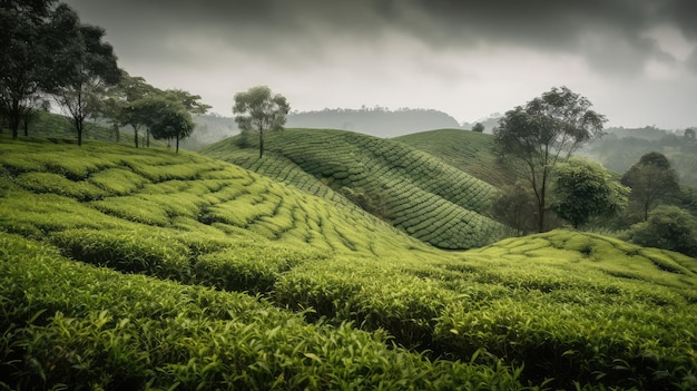 paysage de ferme de thé tropical respectueux de l'environnement pour la plantation d'herbes générative ai