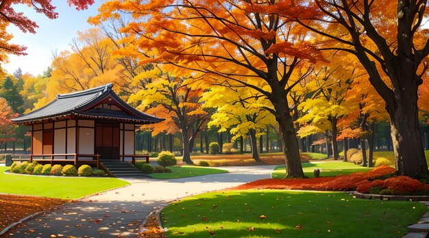 Paysage de feuilles d'érable rouge dans le parc en automne