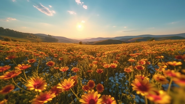 Paysage de fleurs jaunes dans le champ