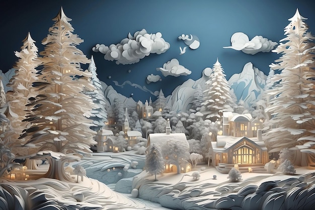 Paysage de flocons de neige de Noël en 3D