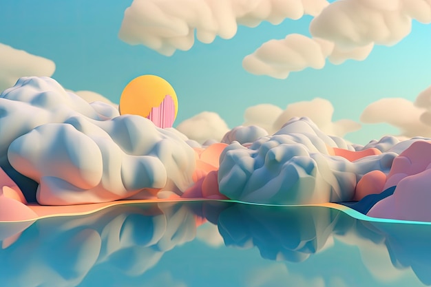 Paysage flottant avec des formes et des couleurs abstraites des nuages du ciel et de l'eau