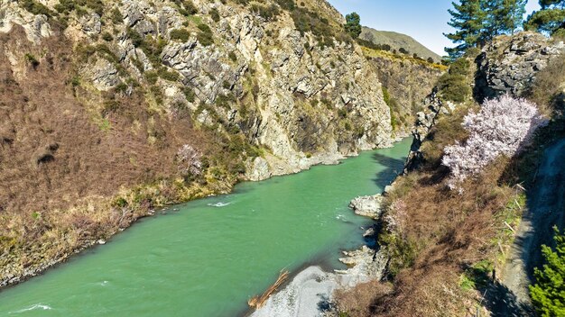Paysage fluvial et des Alpes du Sud depuis la confluence des rivières Waiau et Hanmer aux sources Hanmer b