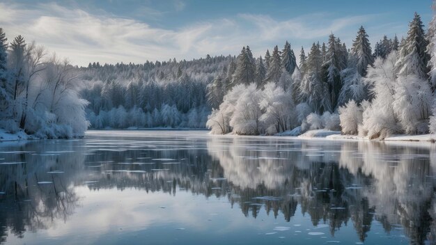 Paysage fluvial d'hiver calme et gelé