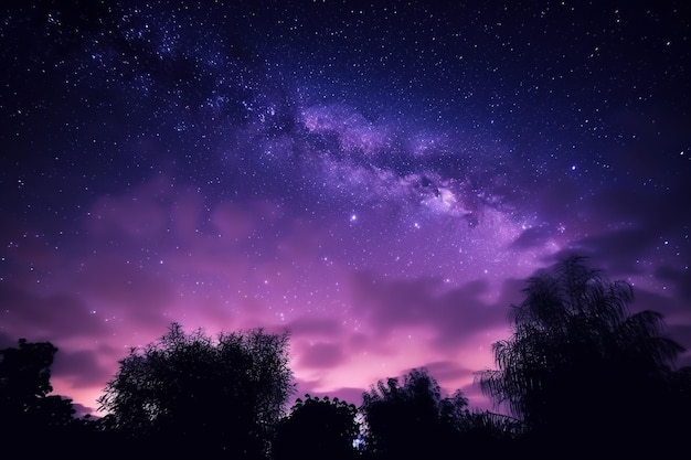 Paysage de fond d'étoiles de ciel violet esthétique