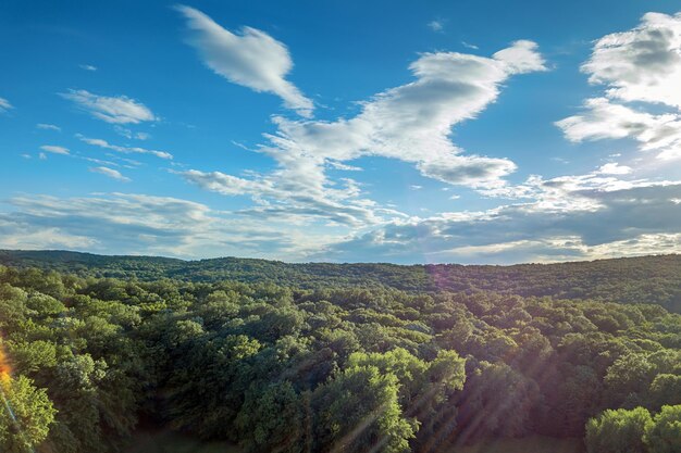 Paysage forestier aérien Forêt européenne. Beau paysage de montagne, avec des sommets couverts de forêt.