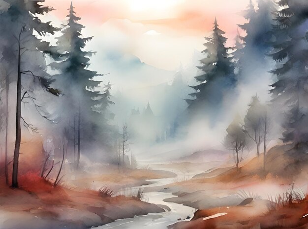 Le paysage forestier en aquarelle La beauté sauvage de la nature