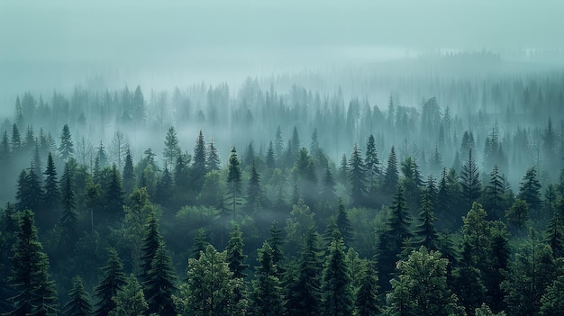 Photo paysage forestier brumeux avec des pins et du brouillard