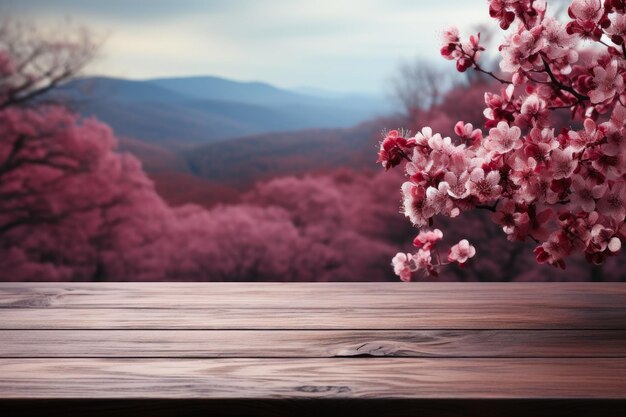 Un paysage forestier captivant Une table blanche en bois contre un ciel nuageux