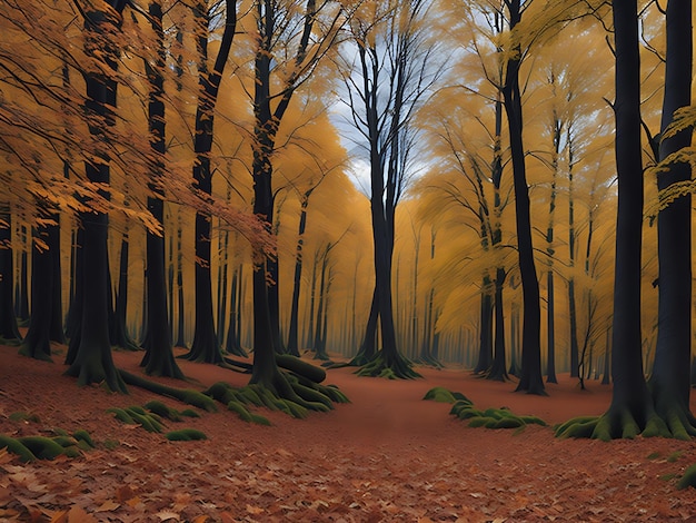 Paysage forestier enchanteur en automne génération Ai