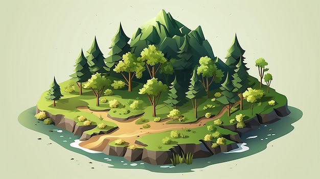 Photo paysage forestier naturel d'illustration isométrique